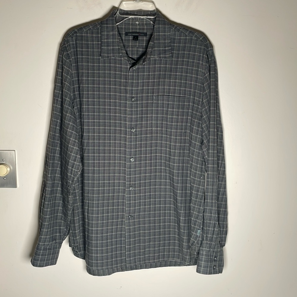 John Varvatos USA men’s Button Up Plaid Gray Shirt size L